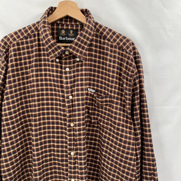 Barbour XXL brown plaid button down long sleeve - Picture 2 of 8